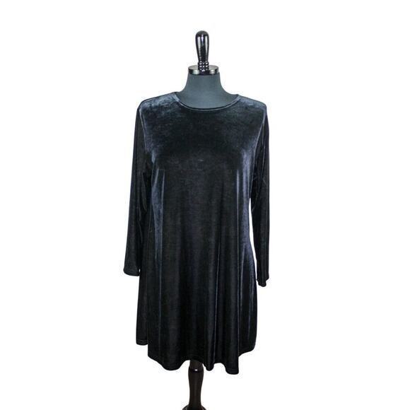 Vintage Jaqueline Ferrar Black Velvet Mini Dress Long Sleeves Shift 14P - Picture 1 of 3